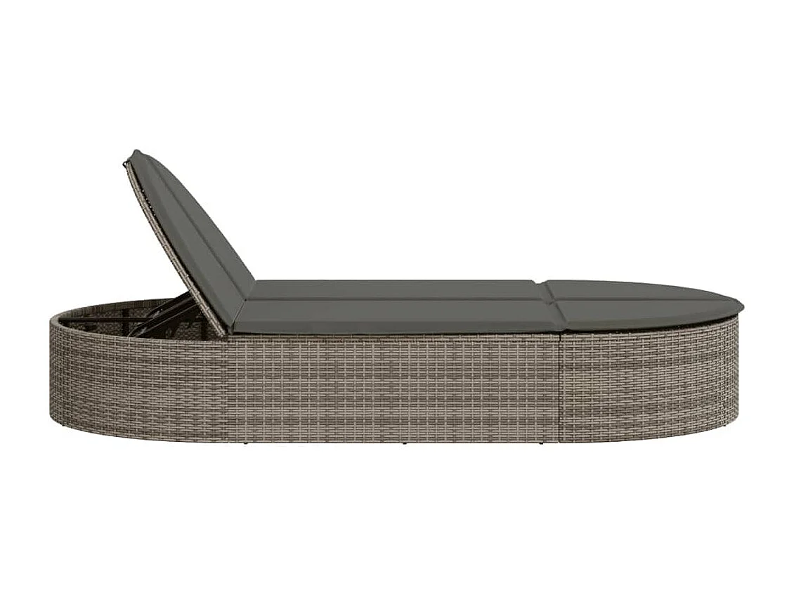 Chaise longue doble con cojines de mimbre de resina gris