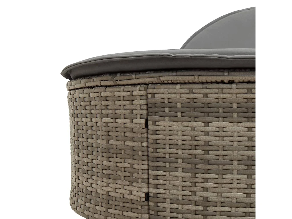 Chaise longue doble con cojines de mimbre de resina gris