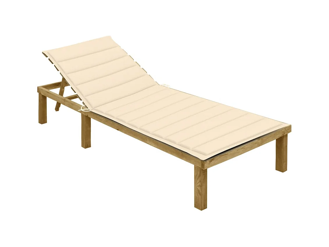 Chaise longue avec coussin crème Bois de pin imprégné
