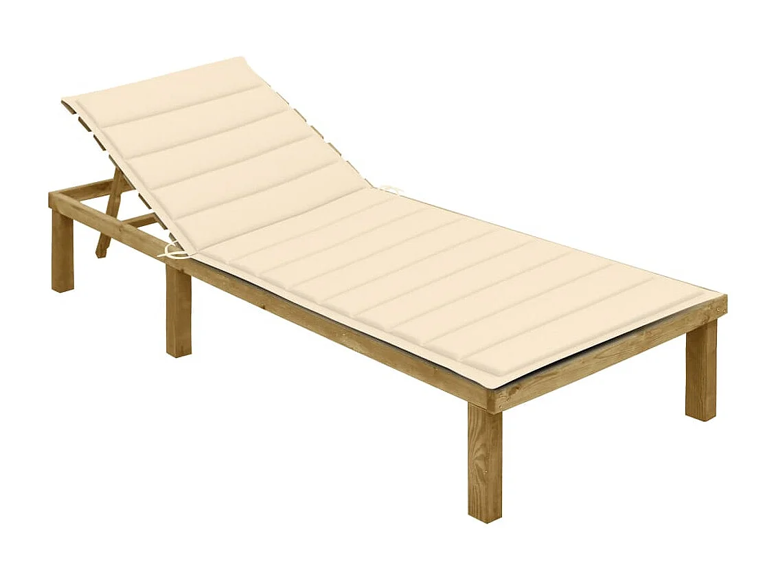 Chaise longue avec coussin crème Bois de pin imprégné