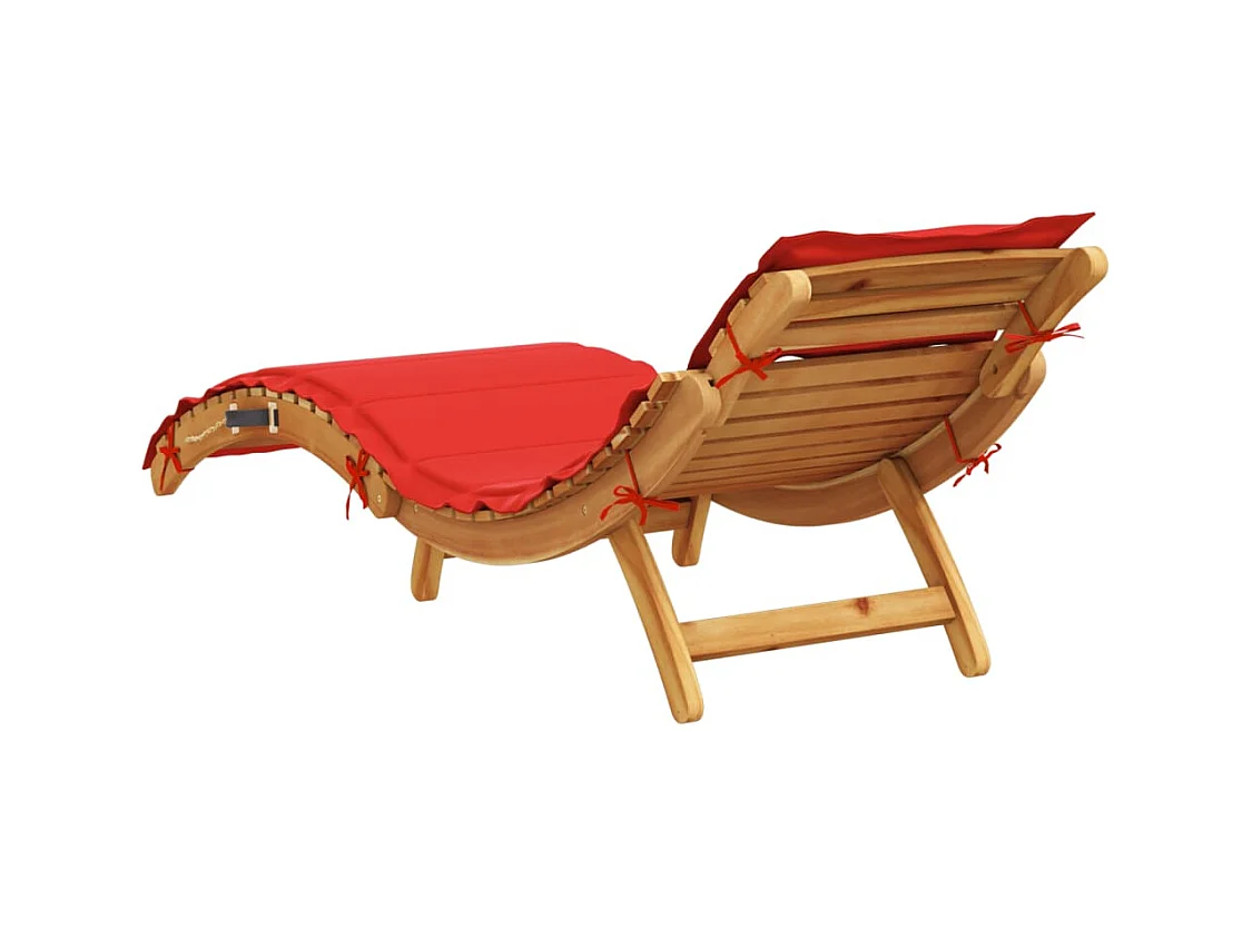 Sillón con cojín rojo de madera maciza de acacia.