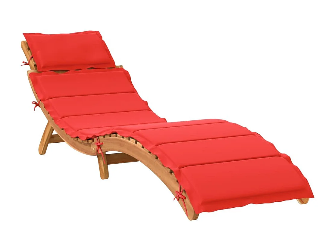 Sillón con cojín rojo de madera maciza de acacia.