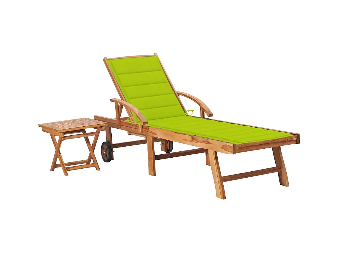 Chaise longue avec table et coussin Bois de teck solide