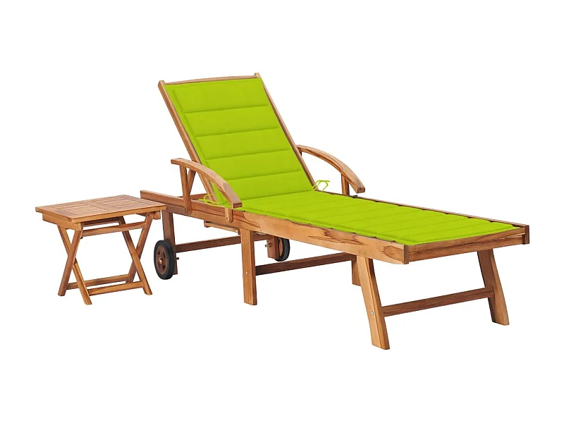 Chaise longue avec table et coussin Bois de teck solide