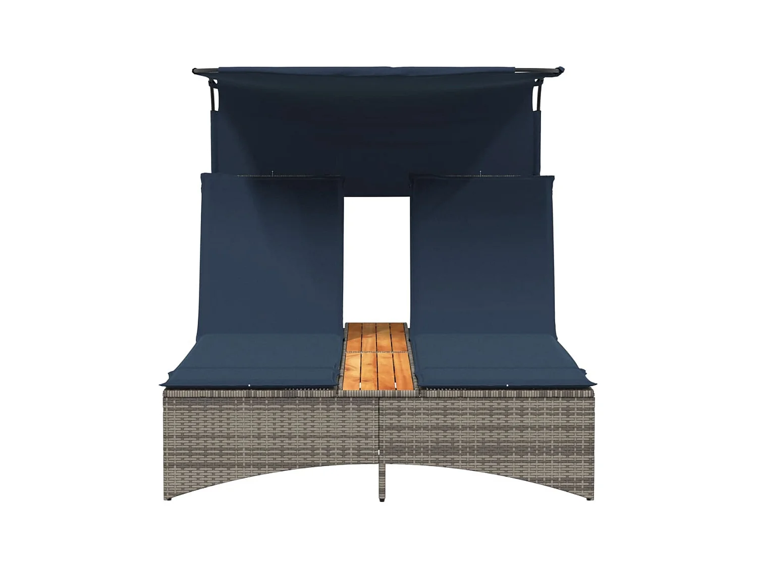 Chaise longue double avec auvent et coussins en polyrotin gris