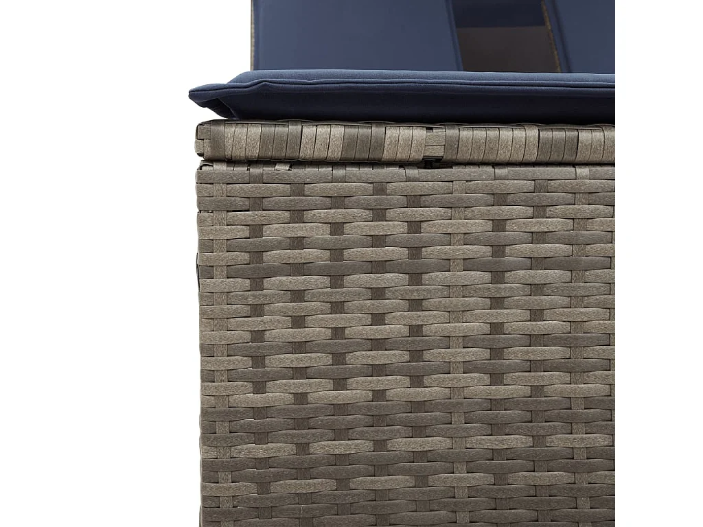 Chaise longue double avec auvent et coussins en polyrotin gris