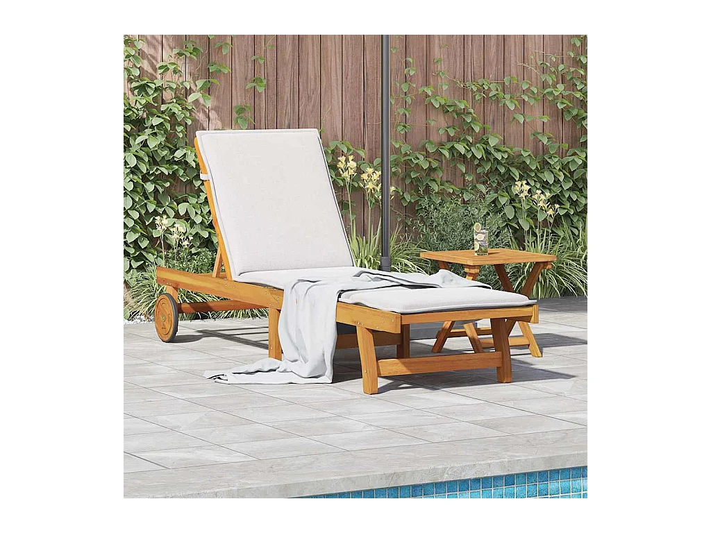 Chaise longue avec table bois massif d'acacia