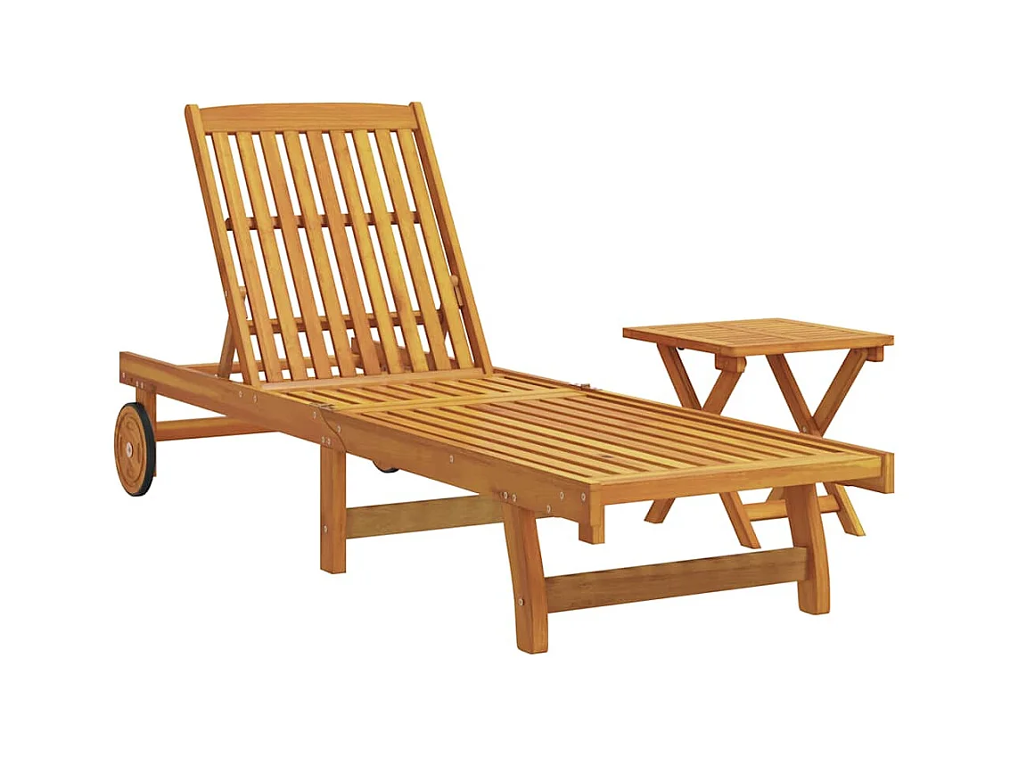 Chaise longue avec table bois massif d'acacia
