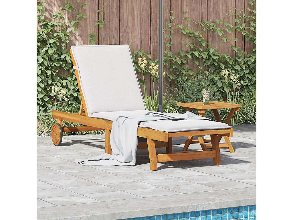 Chaise longue avec table bois massif d'acacia