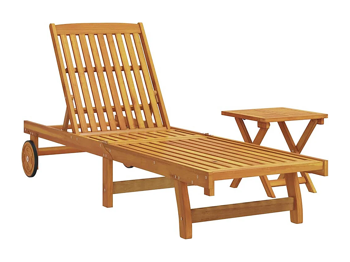 Chaise longue avec table bois massif d'acacia