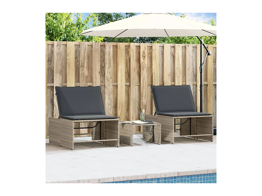 Sillones de 2 piezas con mesa en resina de mimbre gris claro