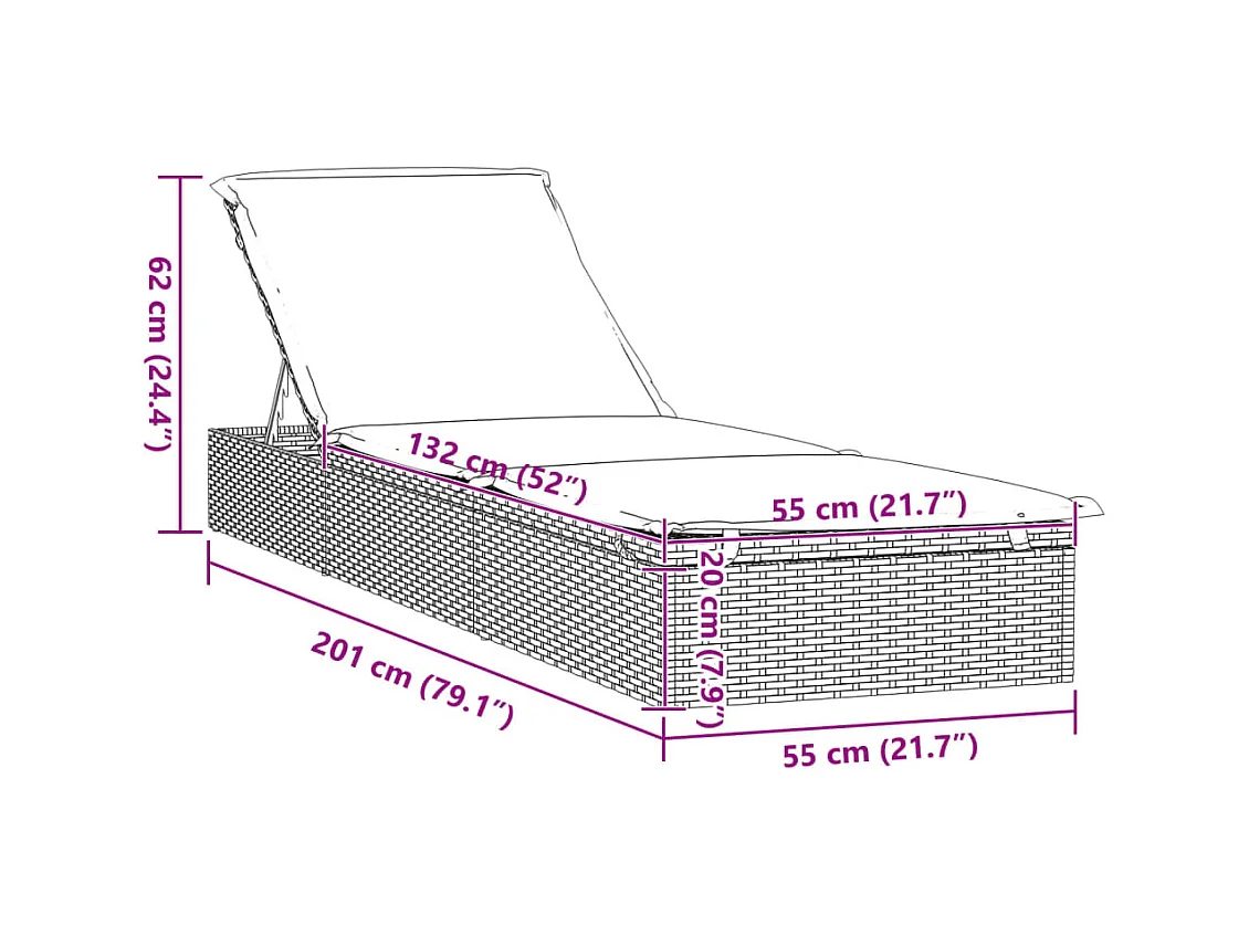 stuk ligstoel met tafel in grijs geweven hars