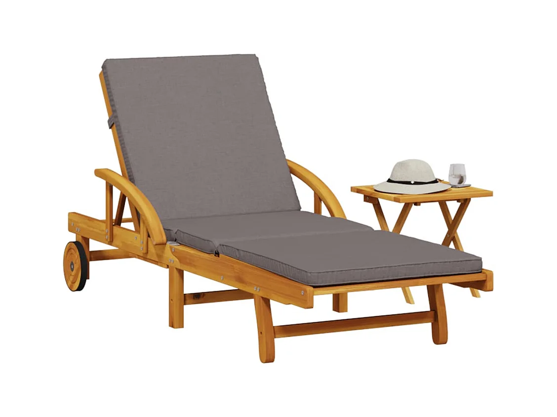 Chaise longue con cojín y mesa en madera maciza de acacia