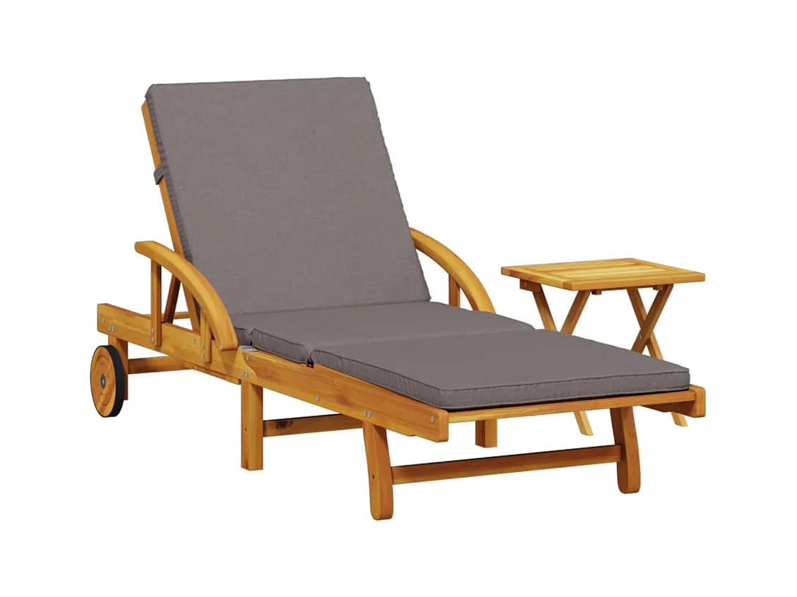 Chaise longue con cojín y mesa en madera maciza de acacia