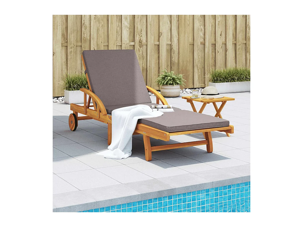 Chaise longue con cojín y mesa en madera maciza de acacia