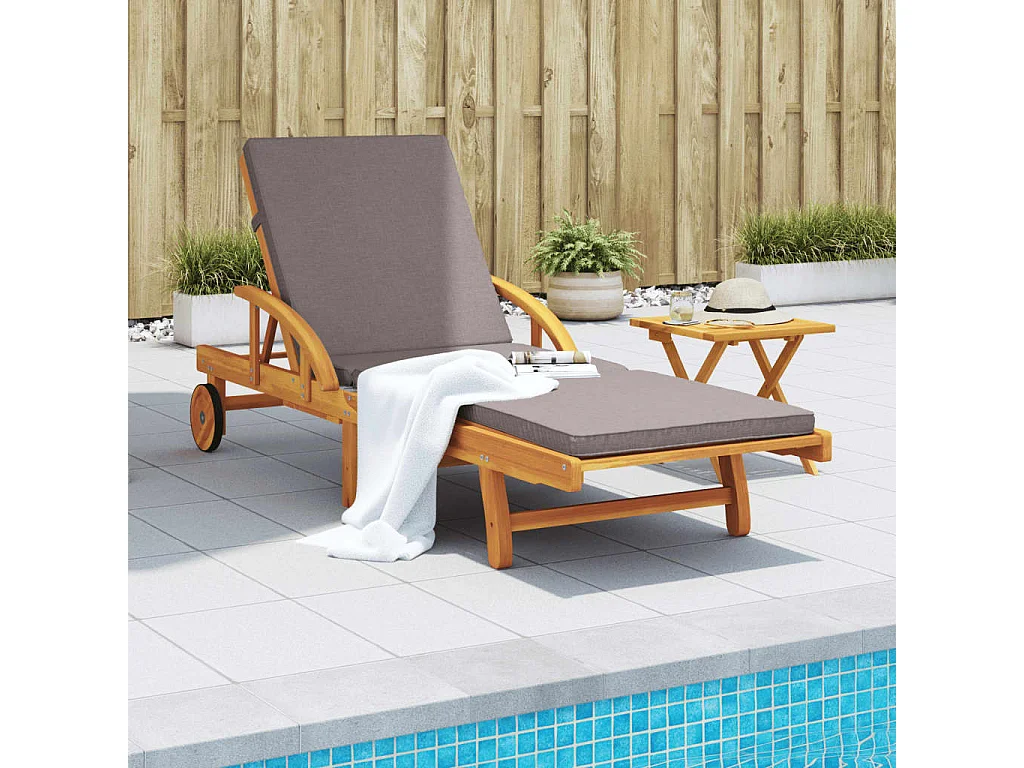 Chaise longue con cojín y mesa en madera maciza de acacia