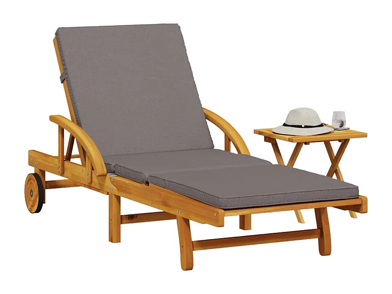 Chaise longue con cojín y mesa en madera maciza de acacia