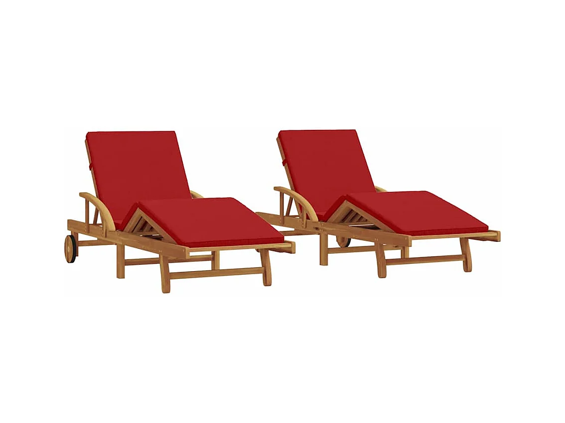 Liegestuhl 2 Stk. Rot 200 x 67 x 84cm Massives Akazienholz