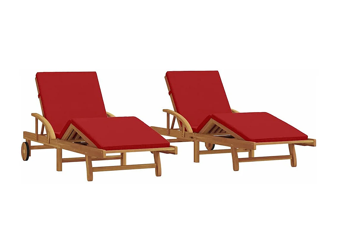 Transat 2 pcs Rouge 200 x 67 x 84cm Bois d'acacia massif
