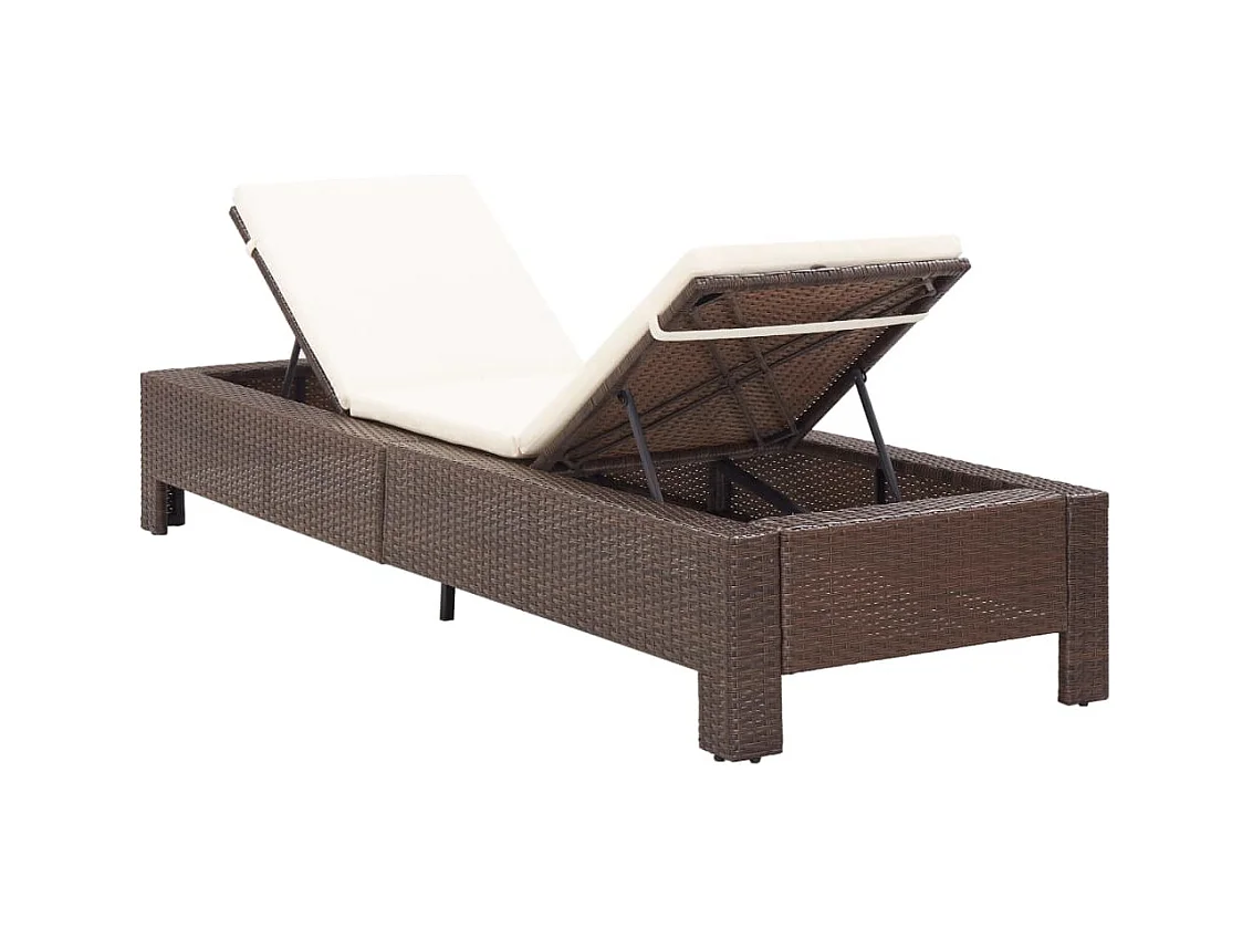 Sedia a sdraio con cuscino marrone in resina intrecciata