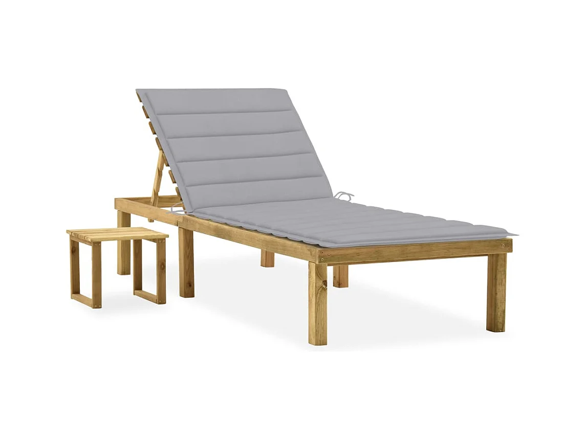 Chaise longue de jardin avec table et coussin Pin imprégné