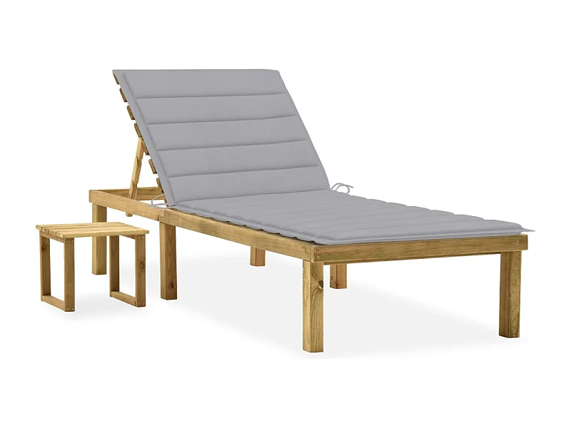 Chaise longue de jardin avec table et coussin Pin imprégné