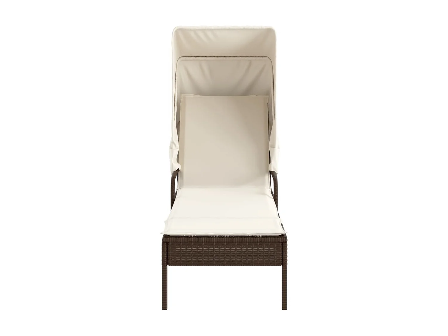 Chaise longue con tenda da sole e tavolo in resina intrecciata marrone