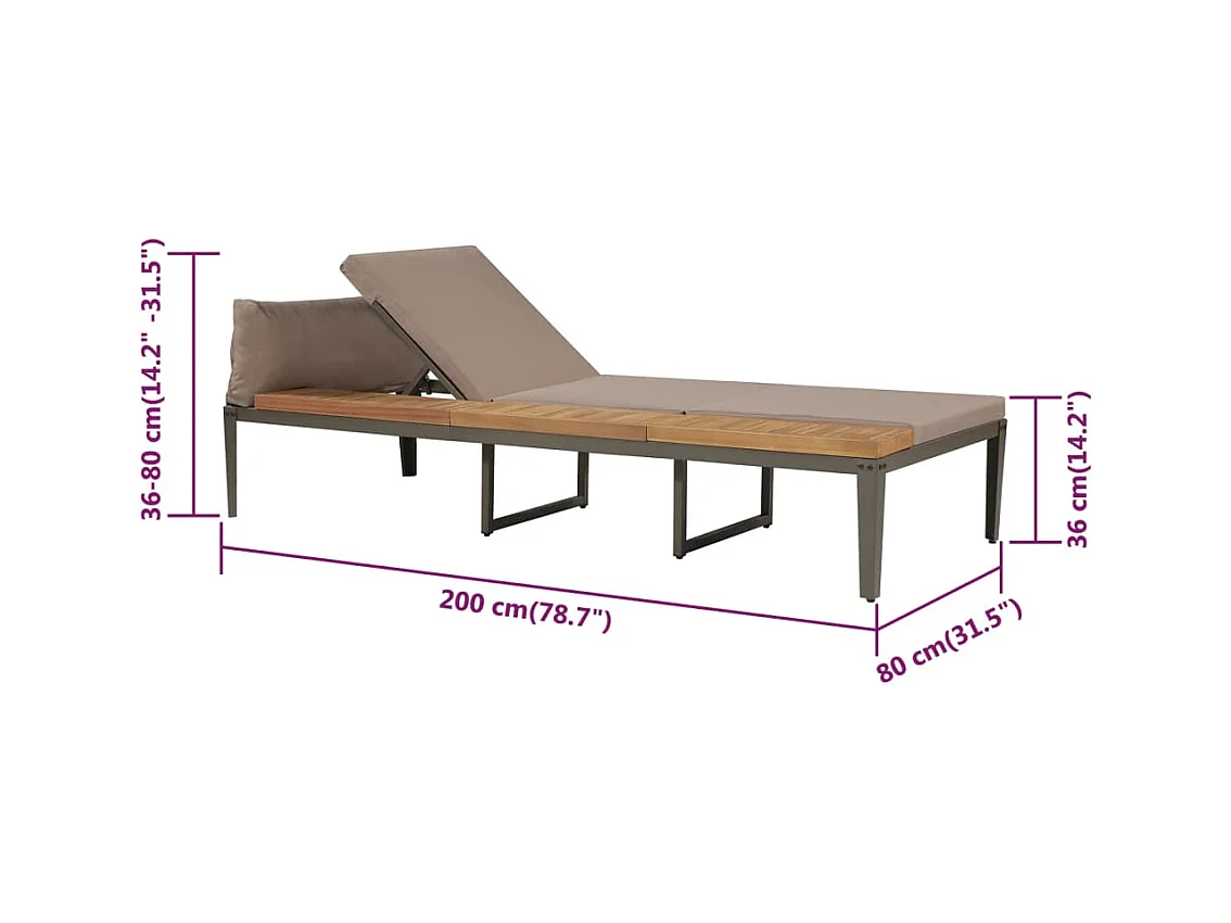 Chaise longue met kussens Massief acaciahout Bruin