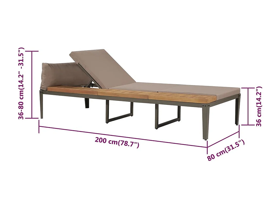 Chaise longue con cuscini Legno massello di acacia Marrone