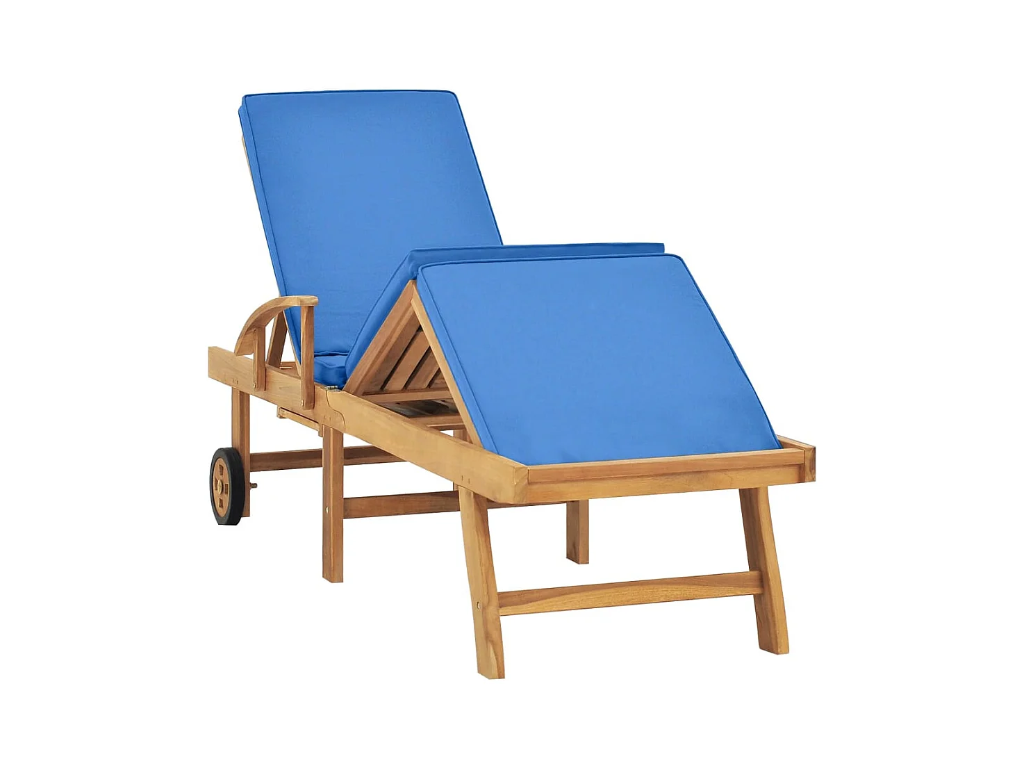 Chaise longue avec coussin Bois de teck solide Bleu