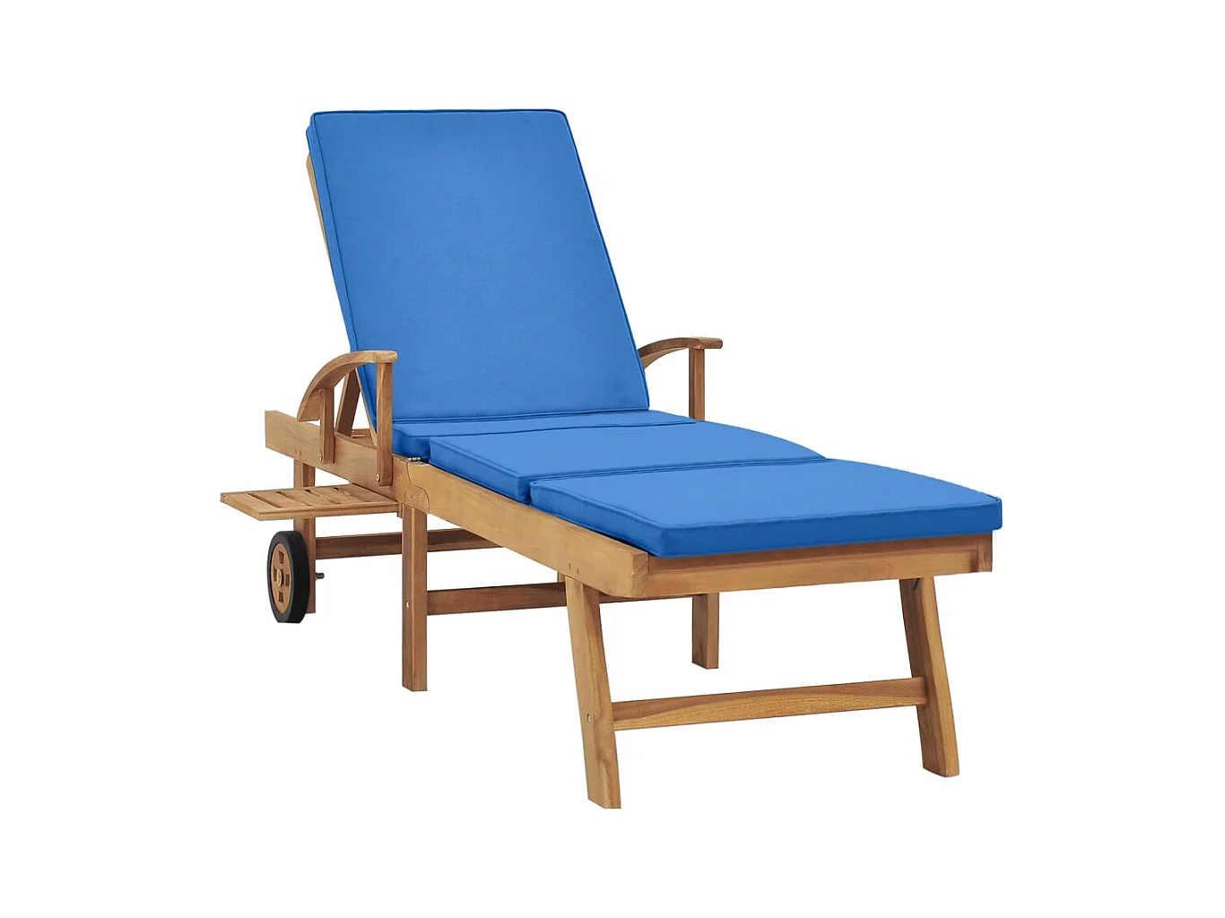 Chaise longue avec coussin Bois de teck solide Bleu
