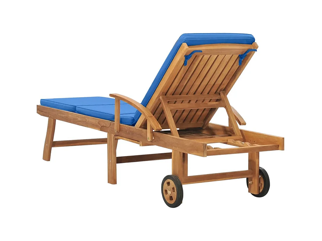 Chaise longue avec coussin Bois de teck solide Bleu