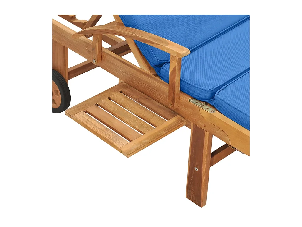 Chaise longue avec coussin Bois de teck solide Bleu