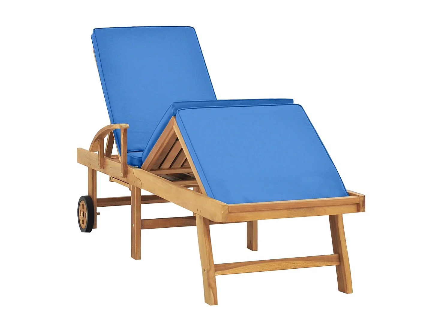 Chaise longue avec coussin Bois de teck solide Bleu