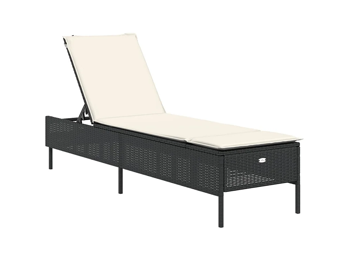 3-delige zwarte polyrotan ligstoelset met kussens