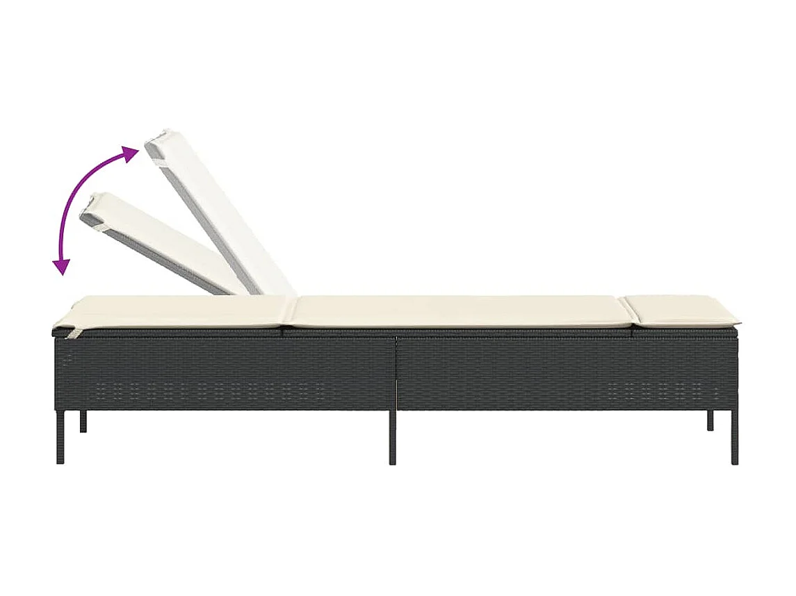 3-delige zwarte polyrotan ligstoelset met kussens
