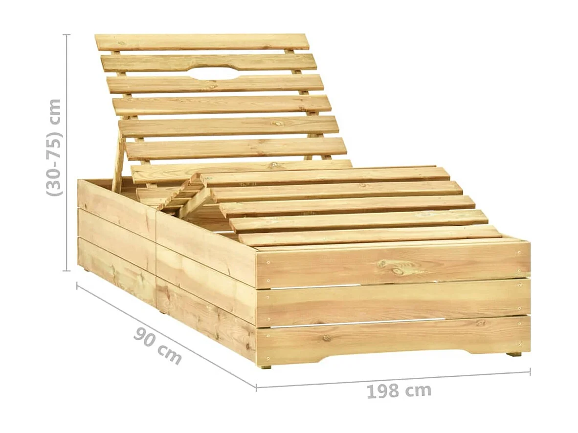 Chaise longue de jardin avec table et coussin Pin imprégné