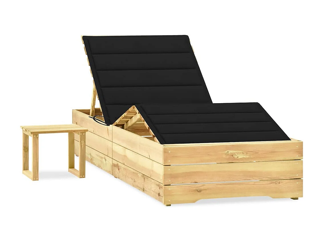 Chaise longue de jardin avec table et coussin Pin imprégné