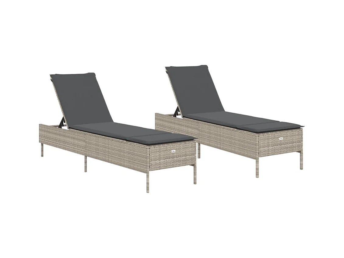 Sillones con cojines, juego de 2, gris, resina tejida