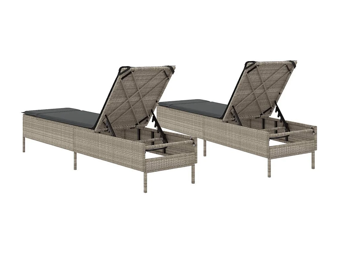 Sillones con cojines, juego de 2, gris, resina tejida