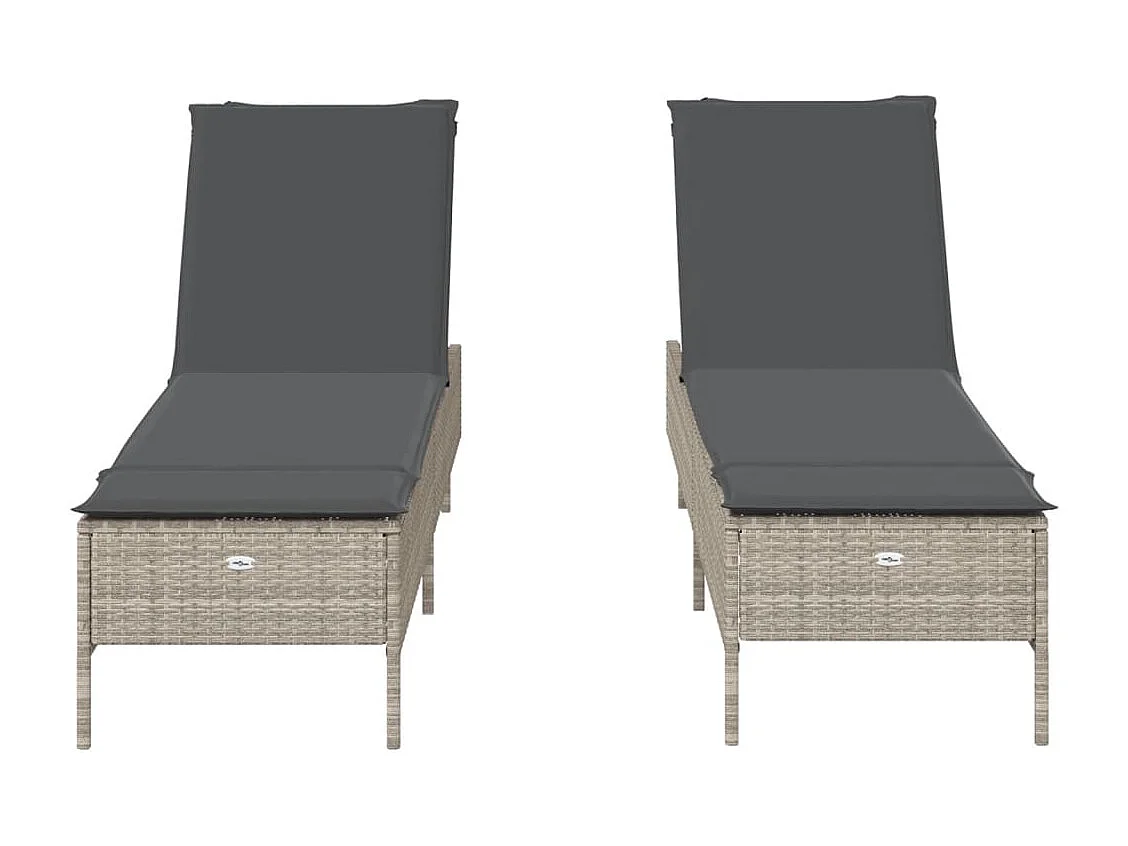 Poltrone con cuscini, set da 2, grigie, in resina intrecciata