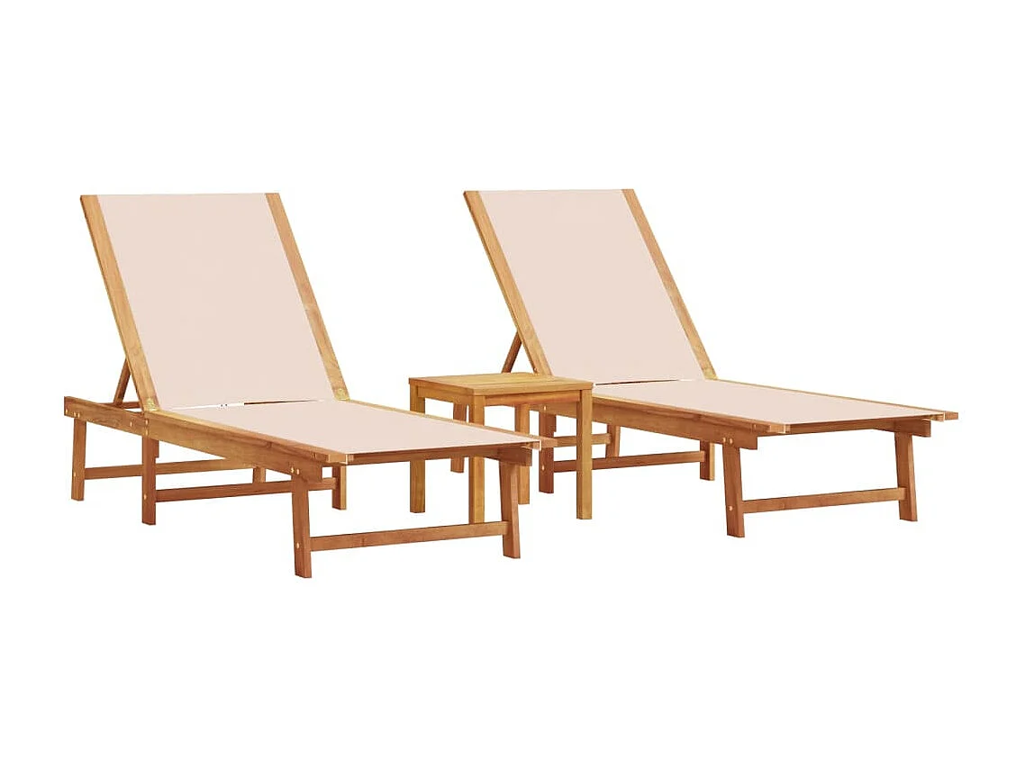 Conjunto de 2 sillones con mesa de madera de acacia crema y textilene