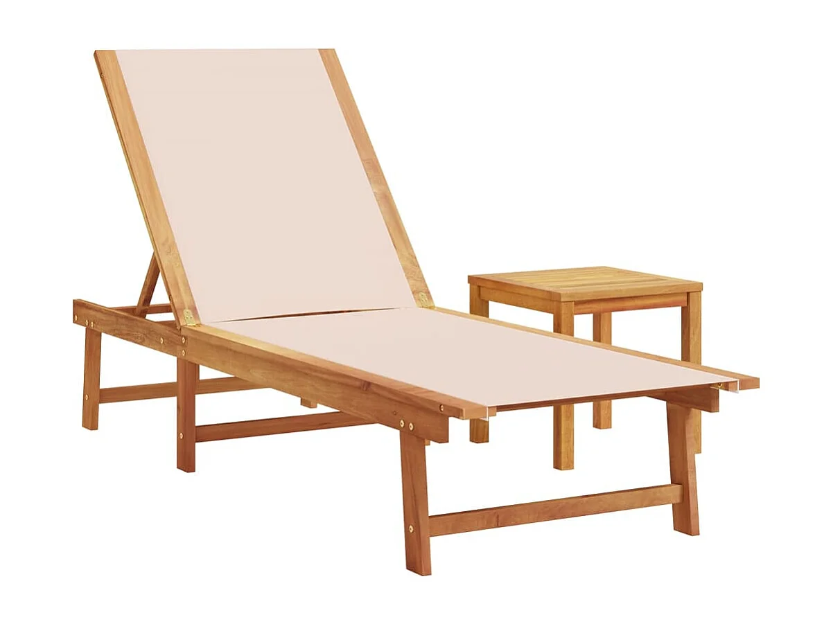 Conjunto de 2 sillones con mesa de madera de acacia crema y textilene