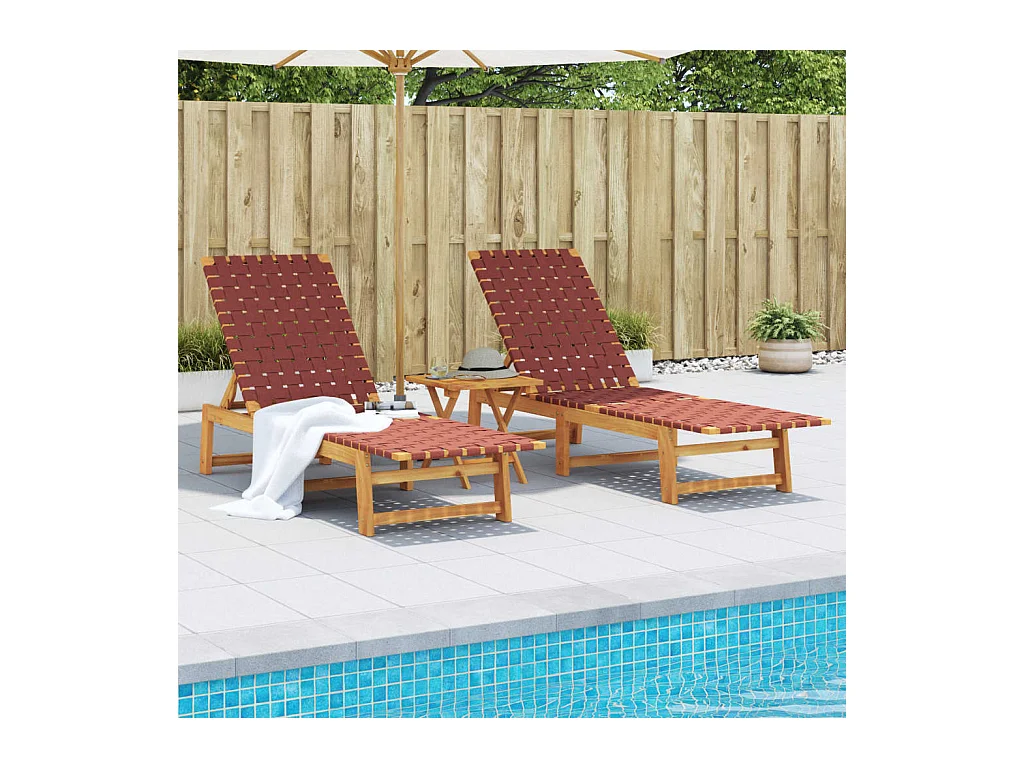 Chaises longues lot de 2 rouge bois d'acacia solide et tissu