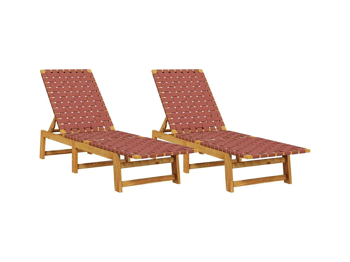 Chaises longues lot de 2 rouge bois d'acacia solide et tissu