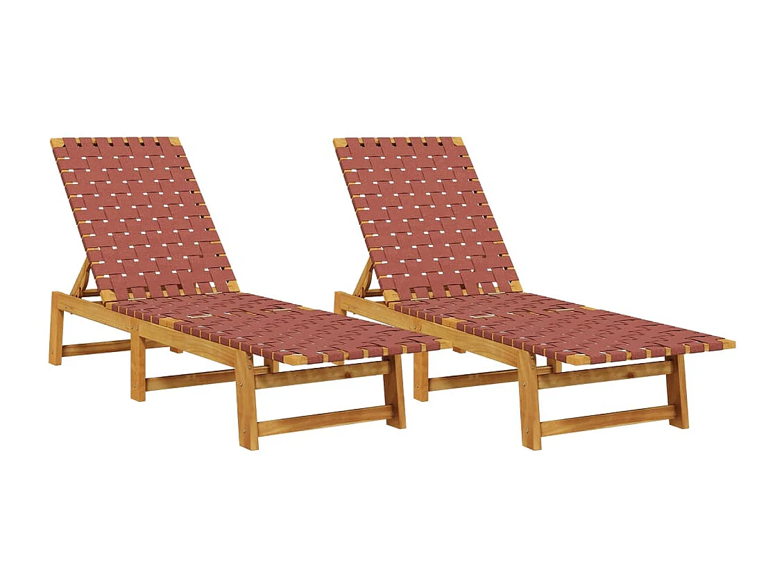 Chaises longues lot de 2 rouge bois d'acacia solide et tissu