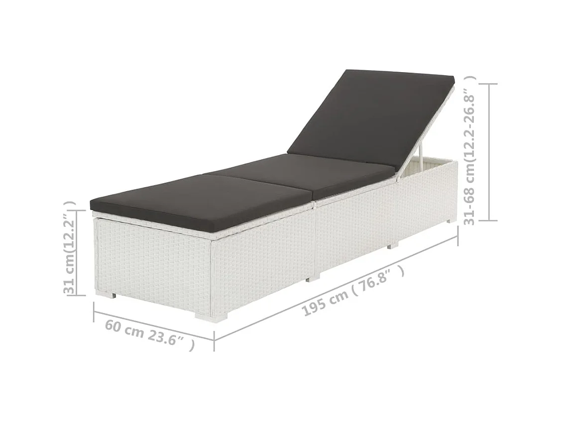 Chaise longue con cuscino Resina intrecciata bianca