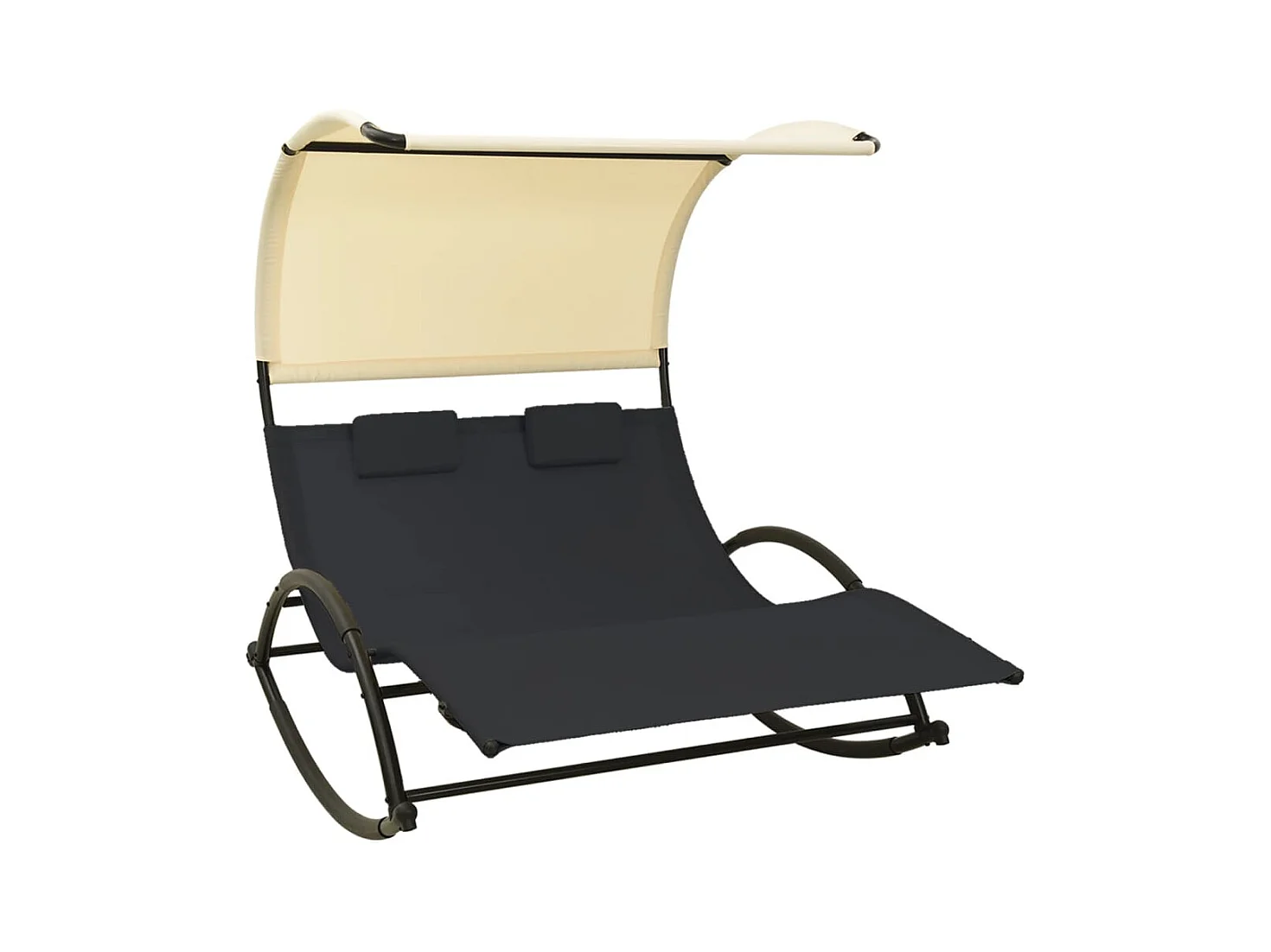 Dubbele chaise longue met zwarte en crèmekleurige textileen kap