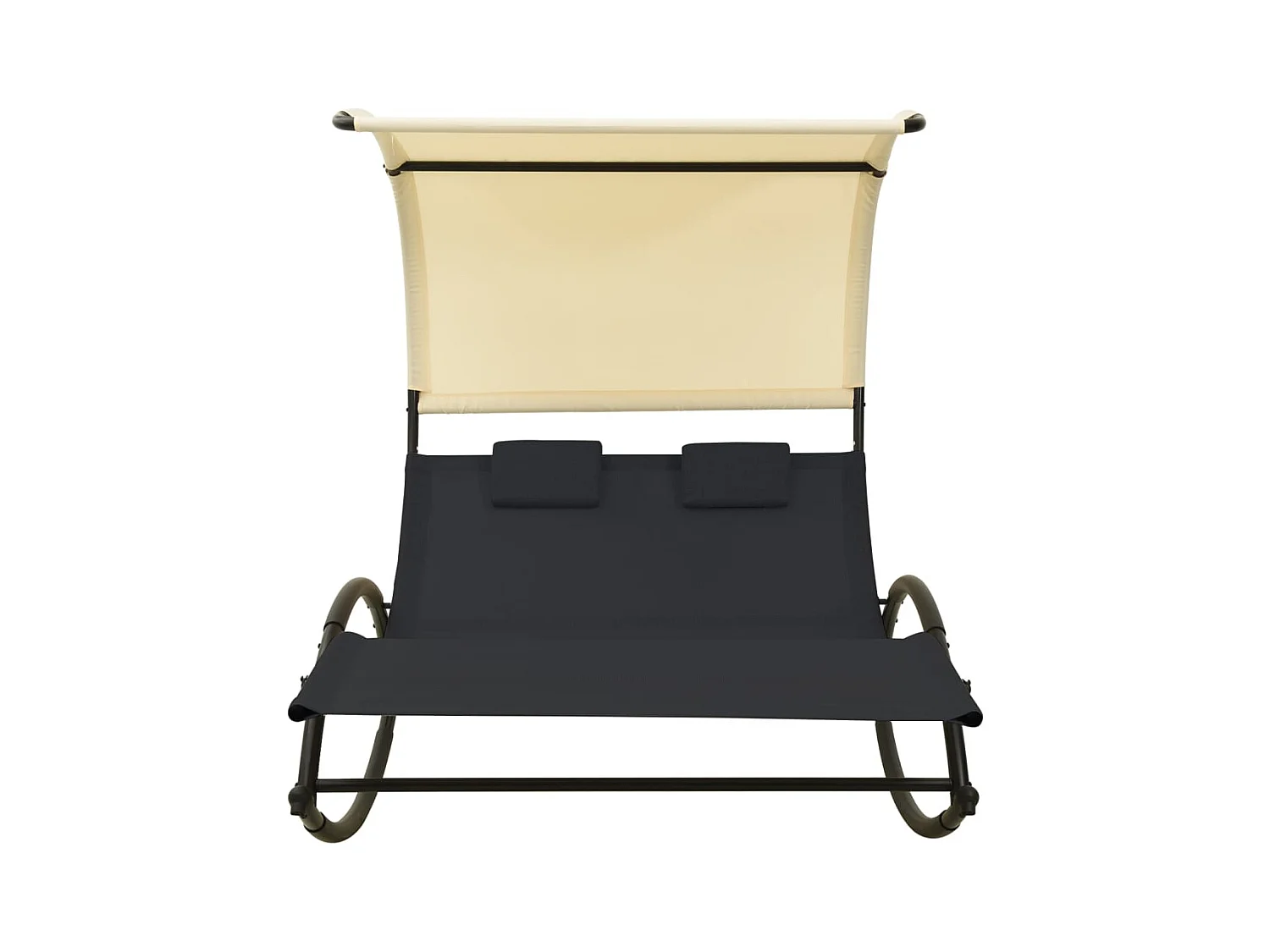 Dubbele chaise longue met zwarte en crèmekleurige textileen kap