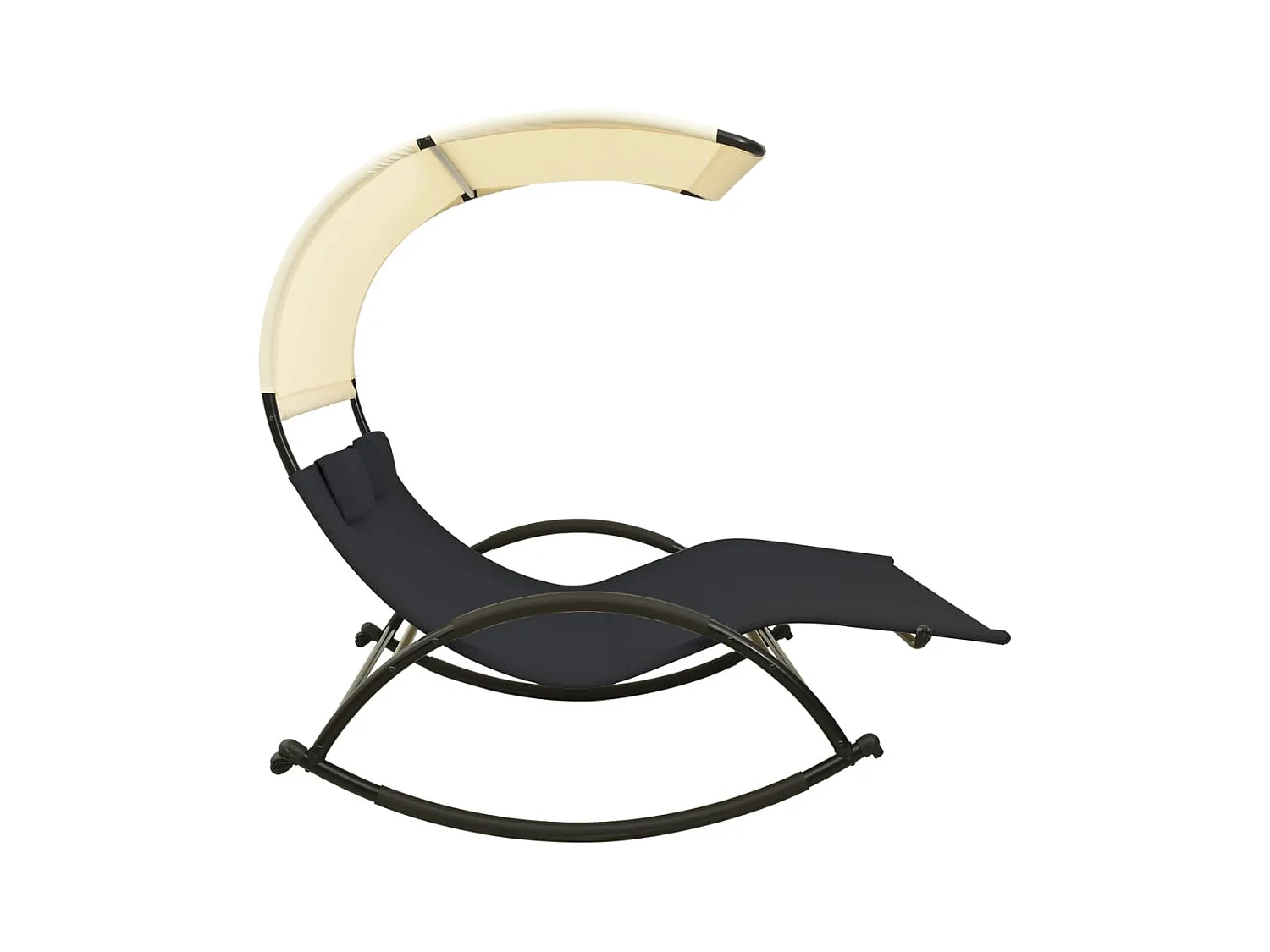 Dubbele chaise longue met zwarte en crèmekleurige textileen kap